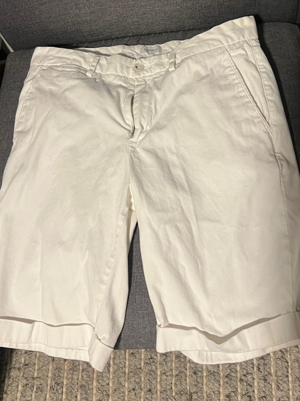 Men's White Flat Front Cotton-Blend Shorts